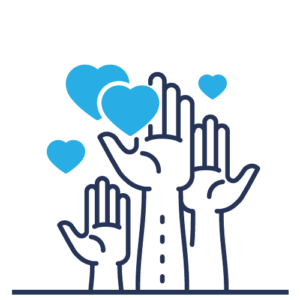 icon illustration raised hands with hearts